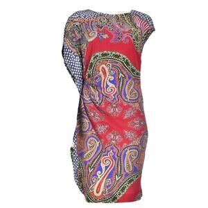 ETRO Vintage Red & Blu Paisley Crepe Swagg Asymmetrical Shift Dress SZ
IT42 US6
